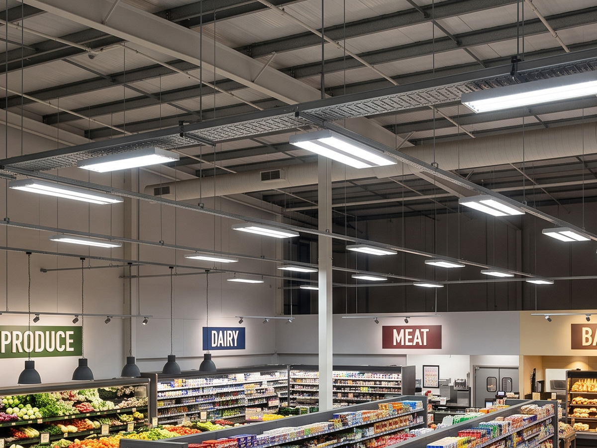 Iluminación comercial en supermercado
